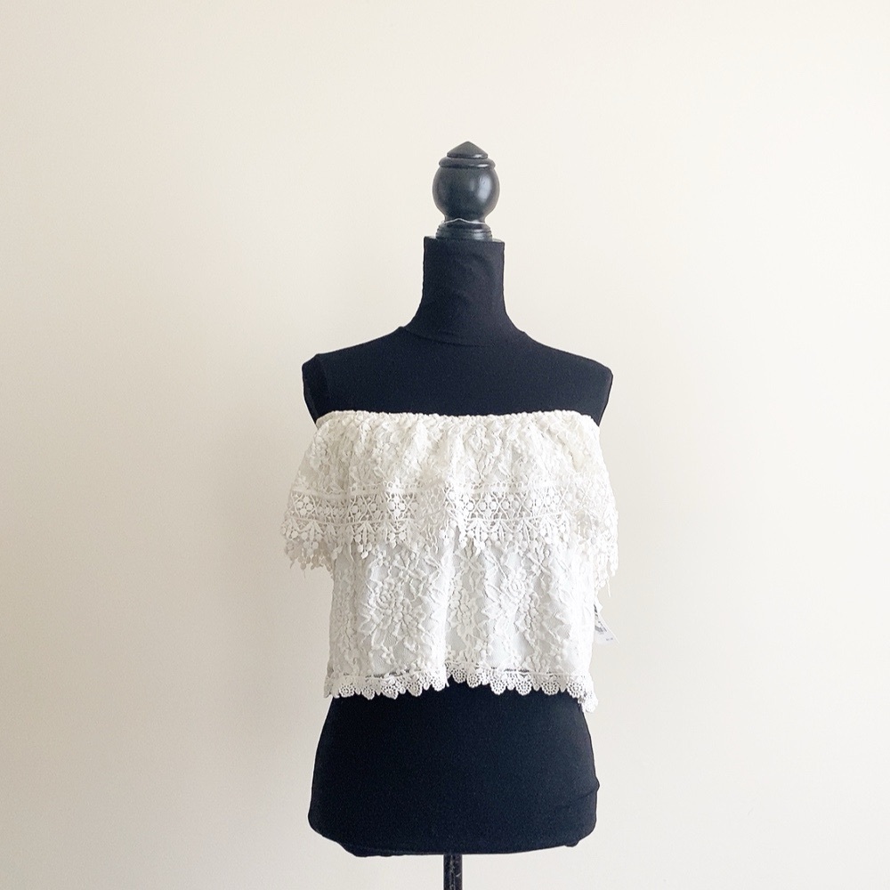Lace Off-Shoulder Top, Vintage Charlotte Russe Lace Blouse – Cream, Size L, NWT - Picture 1 of 6